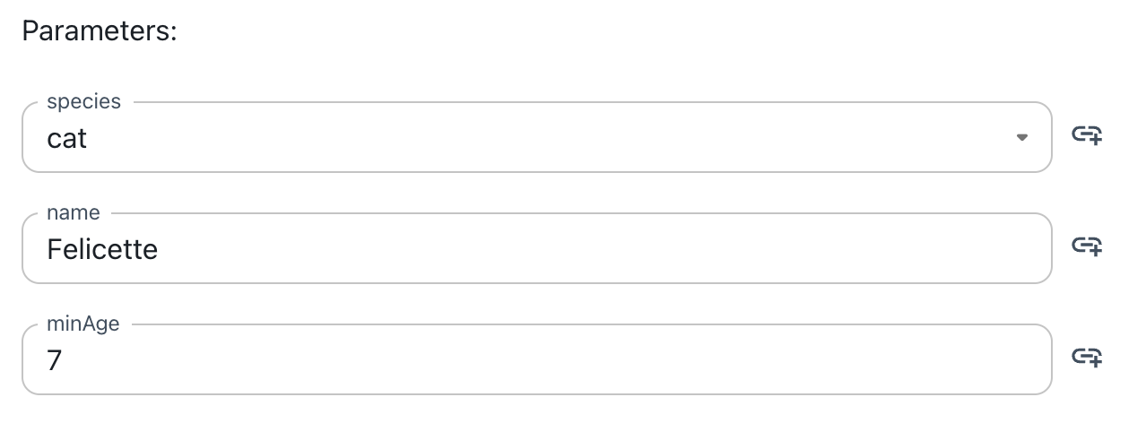 Controls for custom function parameters